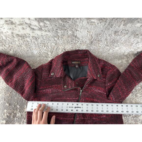 Dana Buchman Women Size 6 Moto Textured Outdoor Jacket Burgundy Long Sleeve Zip - Picture 5 of 9